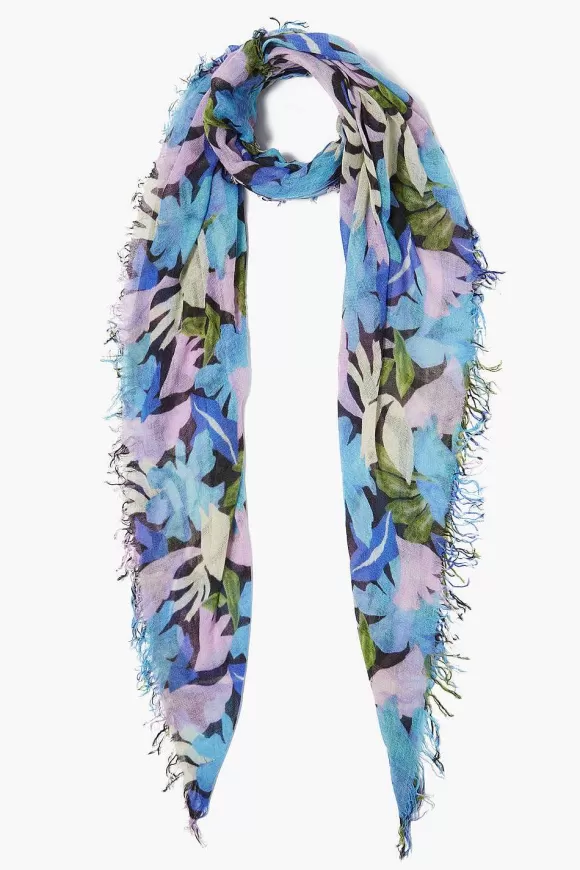 Chan Luu Pageant Blue Floral Print Cashmere And Silk Scarf Shop