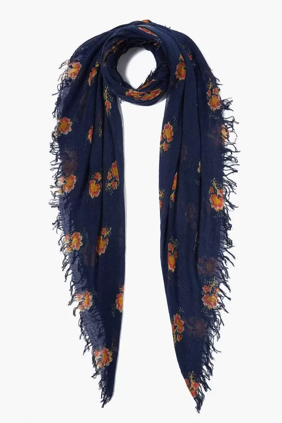 Chan Luu Pageant Blue Hibiscus Floral Cashmere And Silk Scarf Cheap