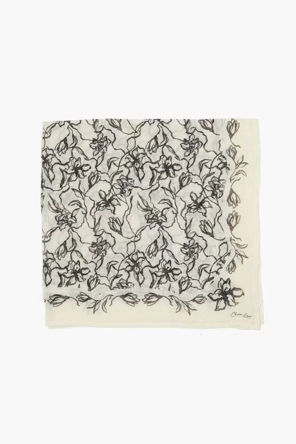 Chan Luu Painterly Floral Print Bandana Egret Hot