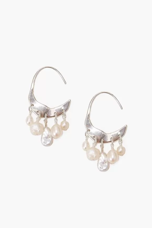 Chan Luu Petite Crescent White Pearl And Silver Hoop Earrings Outlet