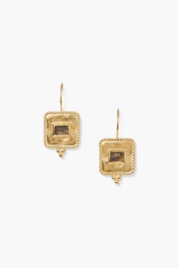 Chan Luu Pilar Earrings Gold Labradorite New