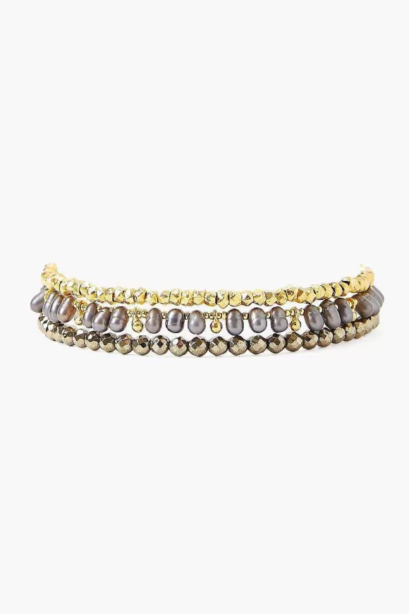 Chan Luu Pyrite And Grey Pearl Naked Wrap Bracelet Store