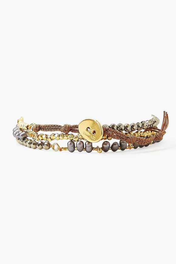 Chan Luu Pyrite And Grey Pearl Naked Wrap Bracelet Store