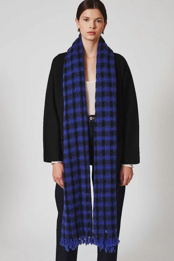 Chan Luu Sapphire Checkered Wool Scarf Online