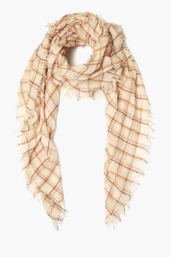 Chan Luu Seed Pearl Mix Plaid Wool Scarf Fashion