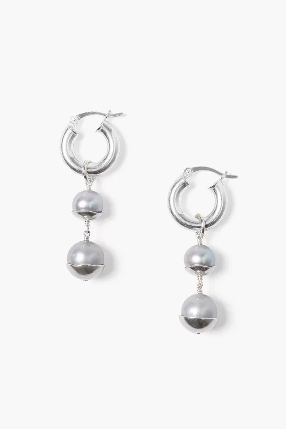 Chan Luu Silver Dipped Tiered Hoop Earrings White Pearl Flash Sale