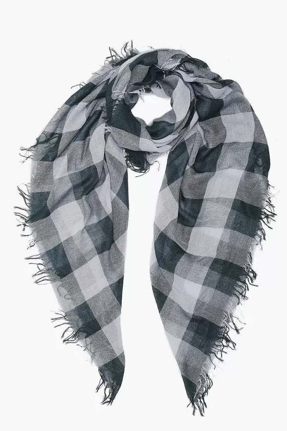 Chan Luu Slate Gray And Green Gingham Cashmere And Silk Scarf Discount