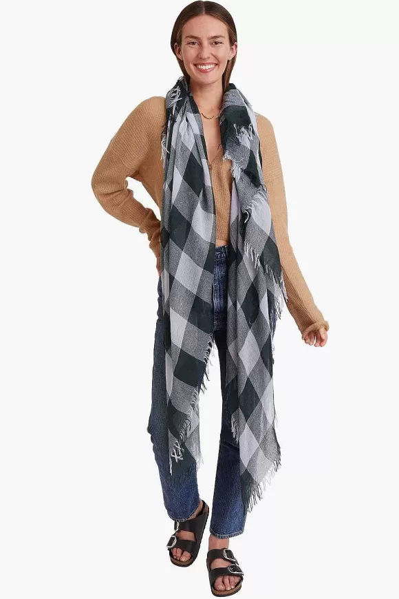 Chan Luu Slate Gray And Green Gingham Cashmere And Silk Scarf Discount