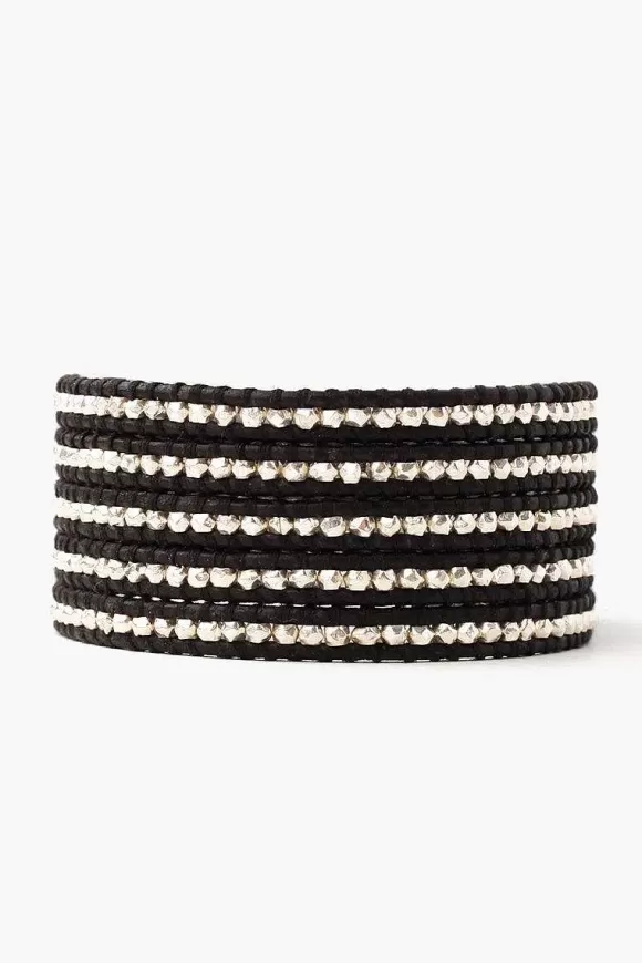 Chan Luu Sterling Silver Wrap Bracelet On Natural Black Leather Discount