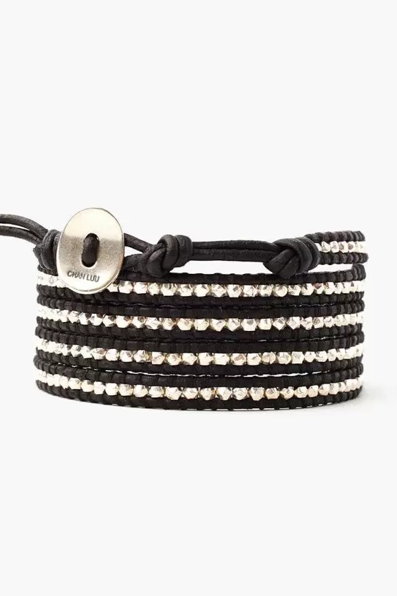 Chan Luu Sterling Silver Wrap Bracelet On Natural Black Leather Discount