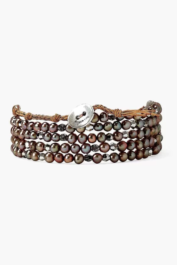 Chan Luu Taupe Pearl And Crystal Naked Wrap Bracelet Store