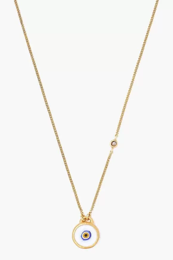 Chan Luu White Evil Eye Necklace With Champagne Diamond Clearance