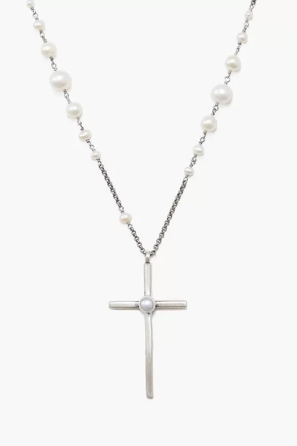 Chan Luu White Pearl And Silver Rosary Necklace Hot