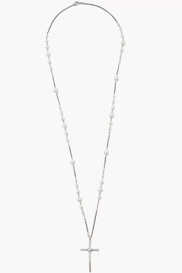 Chan Luu White Pearl And Silver Rosary Necklace Hot